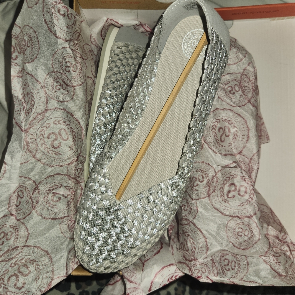 Silver woven flats 10